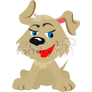 The clipart image shows a cartoon of a cute, smiling dog with one ear flopping down and the other sticking up. The dog's tongue is out, and it has exaggerated, cheerful facial expressions with large, bright blue eyes.