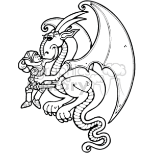 cartoon picture of a dragon holding a knight