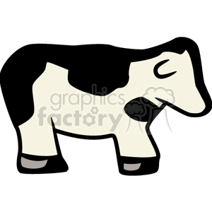 The clipart image depicts a cartoon representation of a cow. It features a simplistic and stylized design with black and white coloration, typical of some dairy cow breeds.