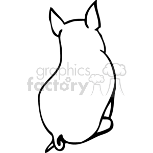 The image is a simple line art or clipart of the back view of a pig. You can see the outline of the pig's body, ears, and curly tail. This image is typically used to represent pigs or general farm-related themes.