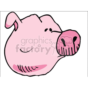 The image is a simple clipart illustration of a pig's head. The pig has a pink color with visible ears, eyes, and snout. The style is cartoonish and minimalistic, suitable for a variety of uses including educational materials, farm-themed projects, and children's content.
