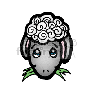   The clipart image depicts a cute cartoon sheep or lamb. The sheep has a black face with blue eyes, and its wool is shown in a stylized manner on top of its head. The sheep