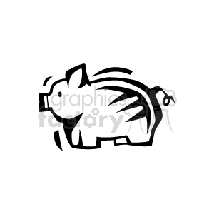 The image is a simple black and white clipart of a pig with prominent features such as ears, snout, and a curly tail.