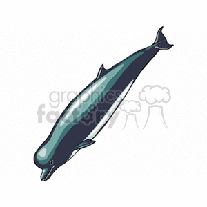 This clipart image features a cartoon illustration of a dolphin. The dolphin is depicted in a side profile, showing its streamlined body, dorsal fin, pectoral fins, and tail flukes.