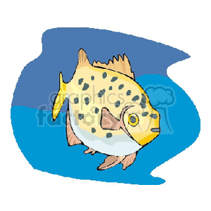 The image is a clipart depiction of a yellow spotted tropical fish against a blue background, which suggests it is in water.