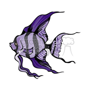 The image depicts a clipart of a stylized tropical fish with prominent fins and flowing tail, predominantly colored in shades of purple and gray.