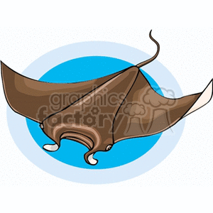 The clipart image shows a stylized representation of a stingray, which is a type of marine cartilaginous fish known for its flat body, long tail, and pectoral fins that give it a distinctive ray-like shape. The background is blue, suggesting that the stingray is swimming in water.