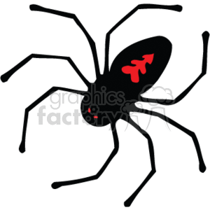 Cartoon black spider with red markings