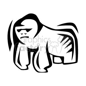A stylized black and white clipart illustration of a sad gorilla.