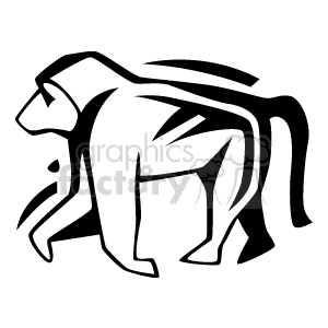 A black and white abstract clipart image of a monkey or ape, characterized by bold lines and minimalistic design.