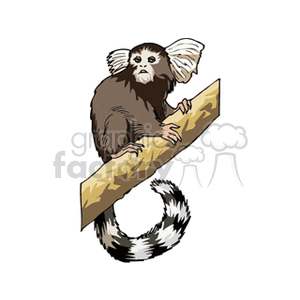 Clipart image of a marmoset, a small primate with a distinctive long tail, perched on a branch.
