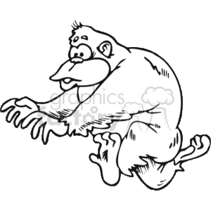   The image is a black and white clipart of a cartoon gorilla in motion, giving the impression that it