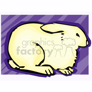 The image is a stylized clipart illustration of a single yellowish rabbit in a sitting position against a purple background with a pattern resembling brush strokes or a cage-like motif.
