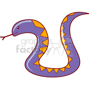 The image shows a stylized clipart of a purple snake with orange diamond-shaped patterns along its back. The snake has a round eye, a simple line for a mouth, and its tongue protruding out. It has a friendly, cartoonish appearance.