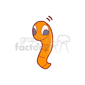 The image is a cartoon depiction of a friendly-looking orange worm with large, expressive eyes and a slight smile. It appears to be standing in a curved posture with two motion lines above its head, suggesting movement or attention.