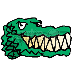 The clipart image depicts a stylized head of an alligator or crocodile with a prominent, toothy smile. It's a simplified, cartoonish representation focused on the animal's head with details like eyes, teeth, and textured skin.