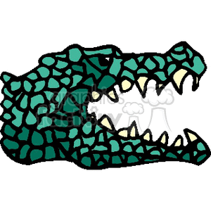 The image is a stylized clipart of an alligator or crocodile. It features the animal's characteristic scaly texture, elongated snout, and sharp teeth, emphasized by the simple, bold outlines and patterns representing the scales.