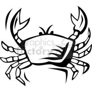 This clipart image features a stylized illustration of a crab. The design is simple and bold, making it ideal for use in various graphic projects. The crab has two prominent claws, a wide carapace, and multiple legs consistent with a typical crab anatomy.
