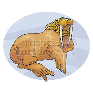 Golden walrus with long white tusk