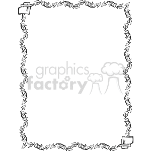 This is a black and white clipart image featuring a decorative border composed of a repeating pattern, which appears to be stylized leaves or foliage. The leaves are interconnected, creating a frame around the perimeter of the image. There are hearts at the top left and bottom right. The frame creates a blank central area that could be used to write text or to display another image.