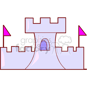 A simple clipart image of a purple castle with two pink flags.