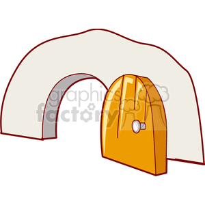 A clipart image of a wall with a door in it. The hole is in the shape you would expect from a cartoon mouse hole, so it suggests this is a door on a mouse home