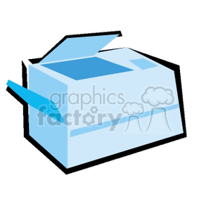 Clipart illustration of a blue office printer with its top lid open.