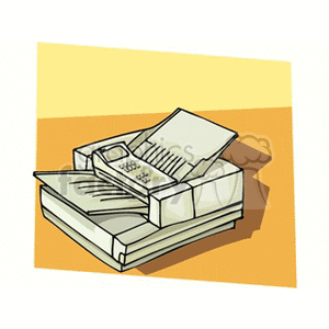 Clipart of a fax machine with paper.