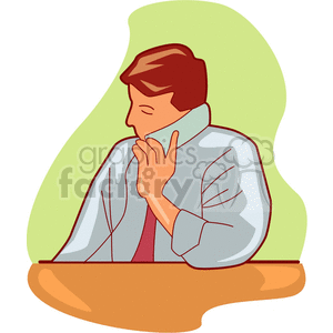 A clipart image of a person in a formal shirt, looking contemplative with a phone to his ear