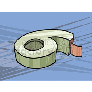 Cartoon illustration of a roll of adhesive tape with a blue background.