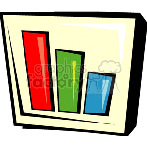 A colorful clipart image of a bar chart with three vertical bars in red, green, and blue.