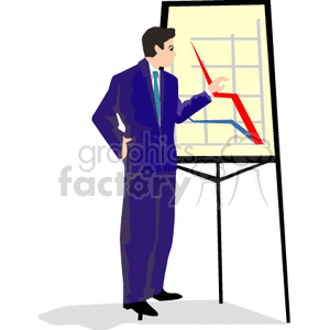 Businessman presenting financial decline on a chart.