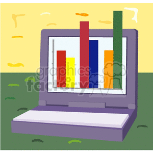 Clipart image of a laptop displaying a colorful bar chart.