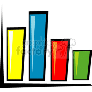 Colorful bar graph clipart with four bars in yellow, blue, red, and green.