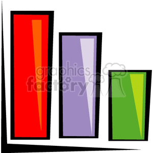 A colorful bar chart clipart with three bars in red, purple, and green.