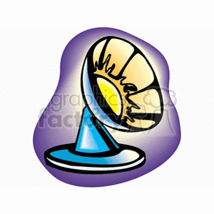 A clipart image of a satellite dish with a purple background.