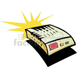 Clipart of a modem with a sunburst effect.