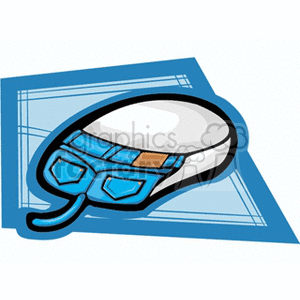 A stylized clipart image of a computer mouse wearing a pair of blue shorts, set on a blue background with geometric design elements.