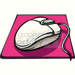 Clipart image of a computer mouse on a pink mouse pad.