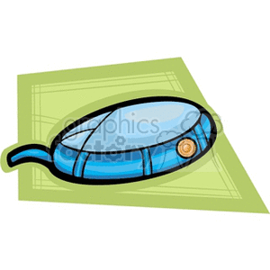 Clipart image of a blue and silver computer mouse on a green geometric background.