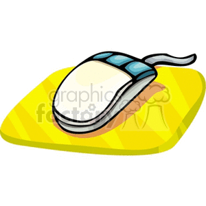 A clipart image of a computer mouse on a yellow mouse pad.