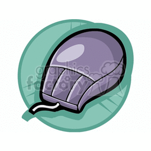 Illustration of a computer mouse with a cord on a green circular background.