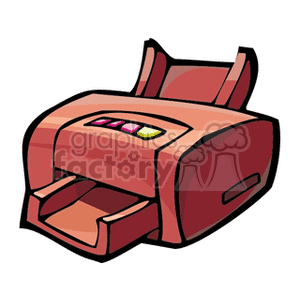 A red stylized clipart image of a printer with buttons on top.