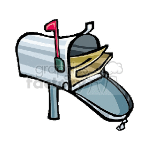 Clipart image of a traditional mailbox with an open door and letters inside.