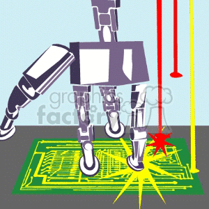 A robotic arm interacting with a circuit board illustration.