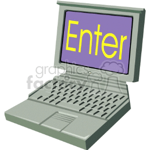 Clipart image of an open laptop with 'Enter' displayed on the screen.