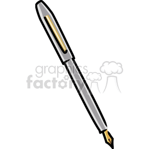 Clipart image of a gray fountain pen with a gold nib.