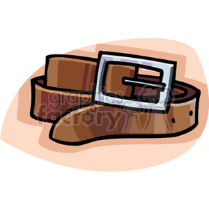 A clipart image of a brown belt with a silver buckle, coiled in a resting position.