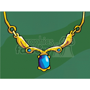 A colorful clipart illustration of a gold necklace with blue gemstones.