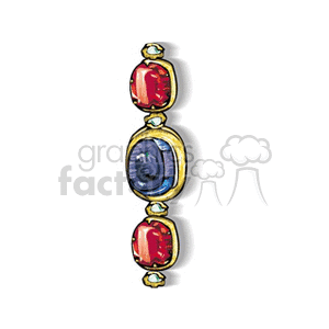 Colorful jewelry design with gold, red, and blue gemstones.